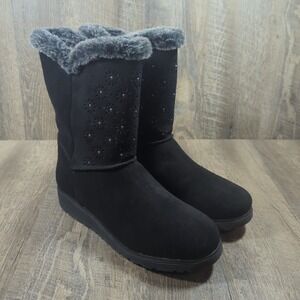 Skechers Womens Size 11 Black Suede Keepsake Wedge Lovely Stud Boots Cozy